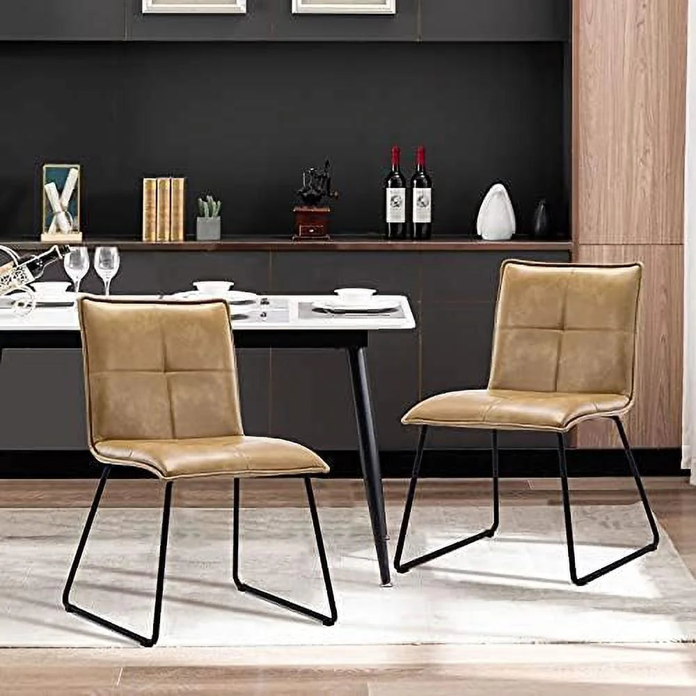 Faux Leather Dining Chairs Set of 2 with Metal Legs H335