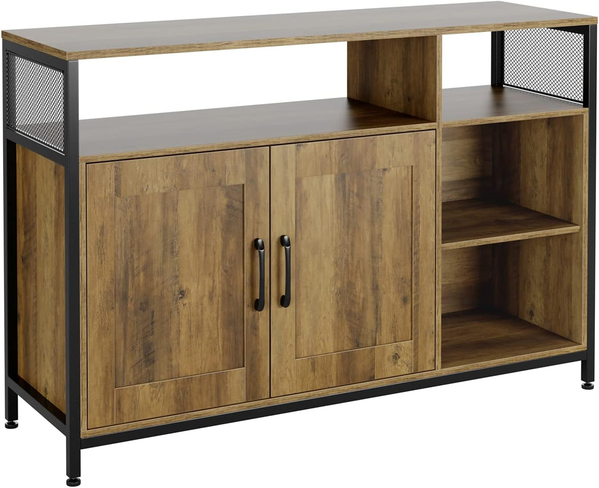 Rustic Brown Wooden Sideboard with 2 Doors and Open Shelves E4831