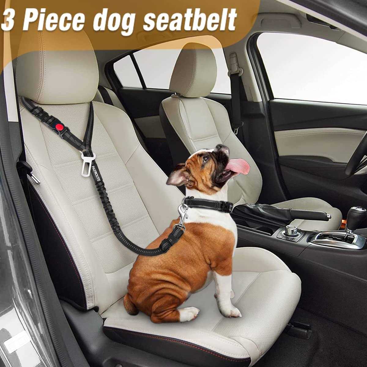 3 Piece Set Dog Car Seat Belt Headrest Restraint Adjustable with Elastic Bungee Buffer S562958