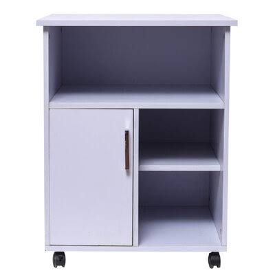 White Wooden Printer Stand with Door Storage and Wheels N707