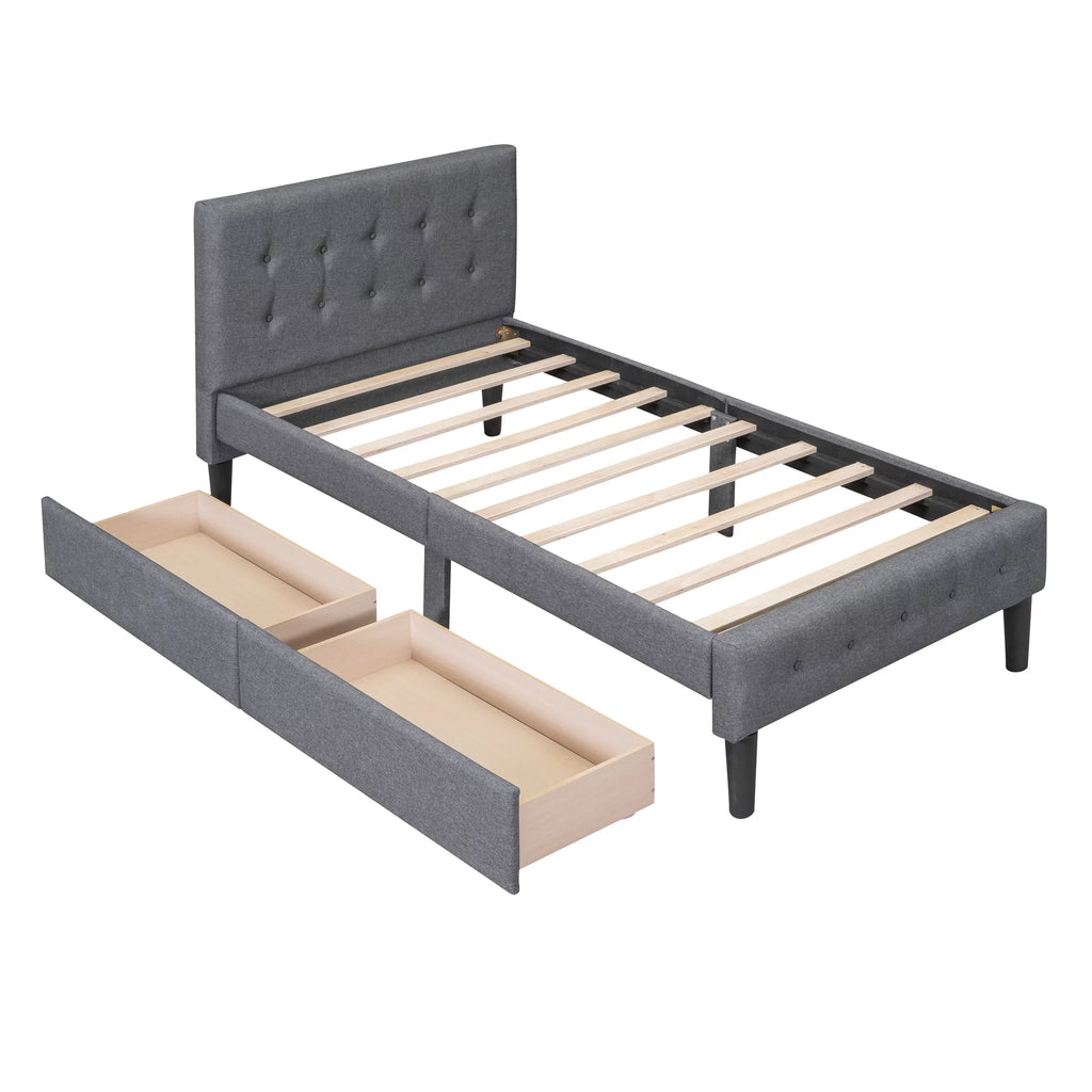 Twin Size Upholstered Platform Bed with 2 Storage Drawers O8852