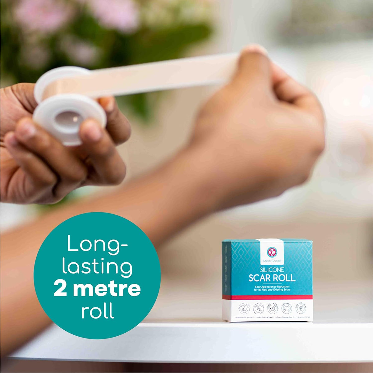 Silicone Scar Sheets, 80 Inches Long - Reusable Silicone Scar Tape - Includes Hygienic Storage Case S834