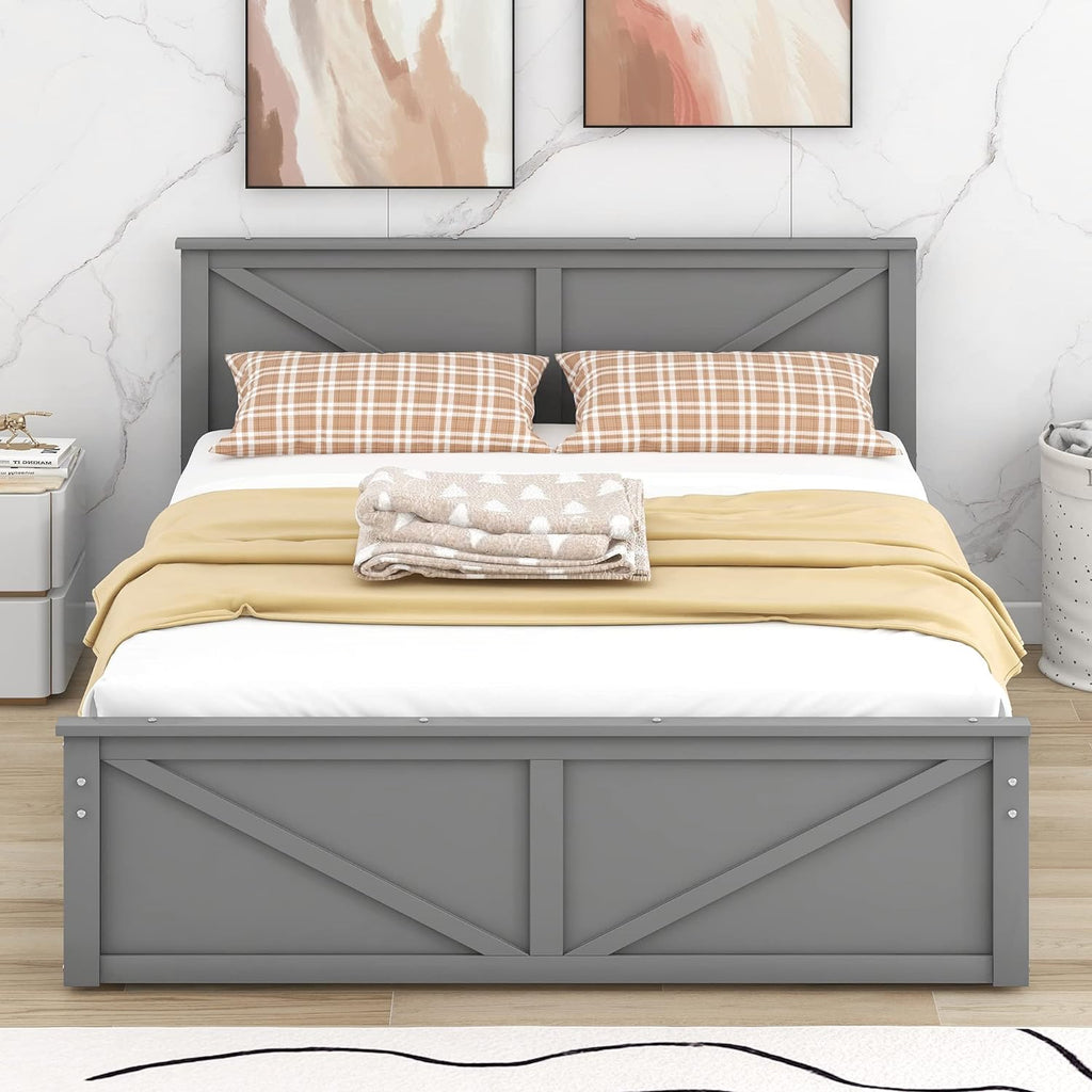 Gray Queen Wood Platform Bed with 4 Storage Drawers M922873