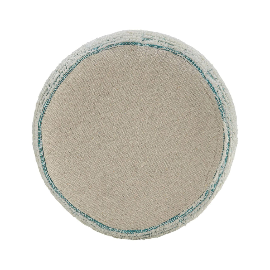 Aqua Blue and White Distressed Round Pouf Ottoman D812781