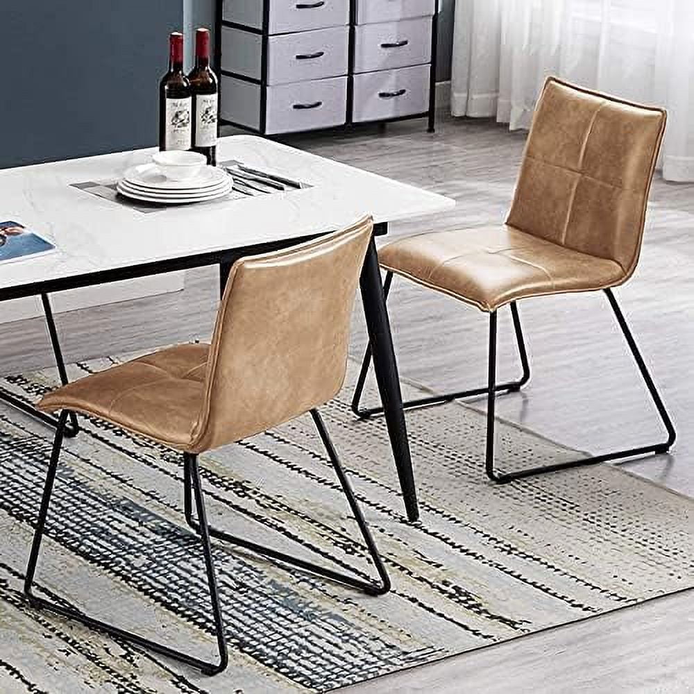 Faux Leather Dining Chairs Set of 2 with Metal Legs H335