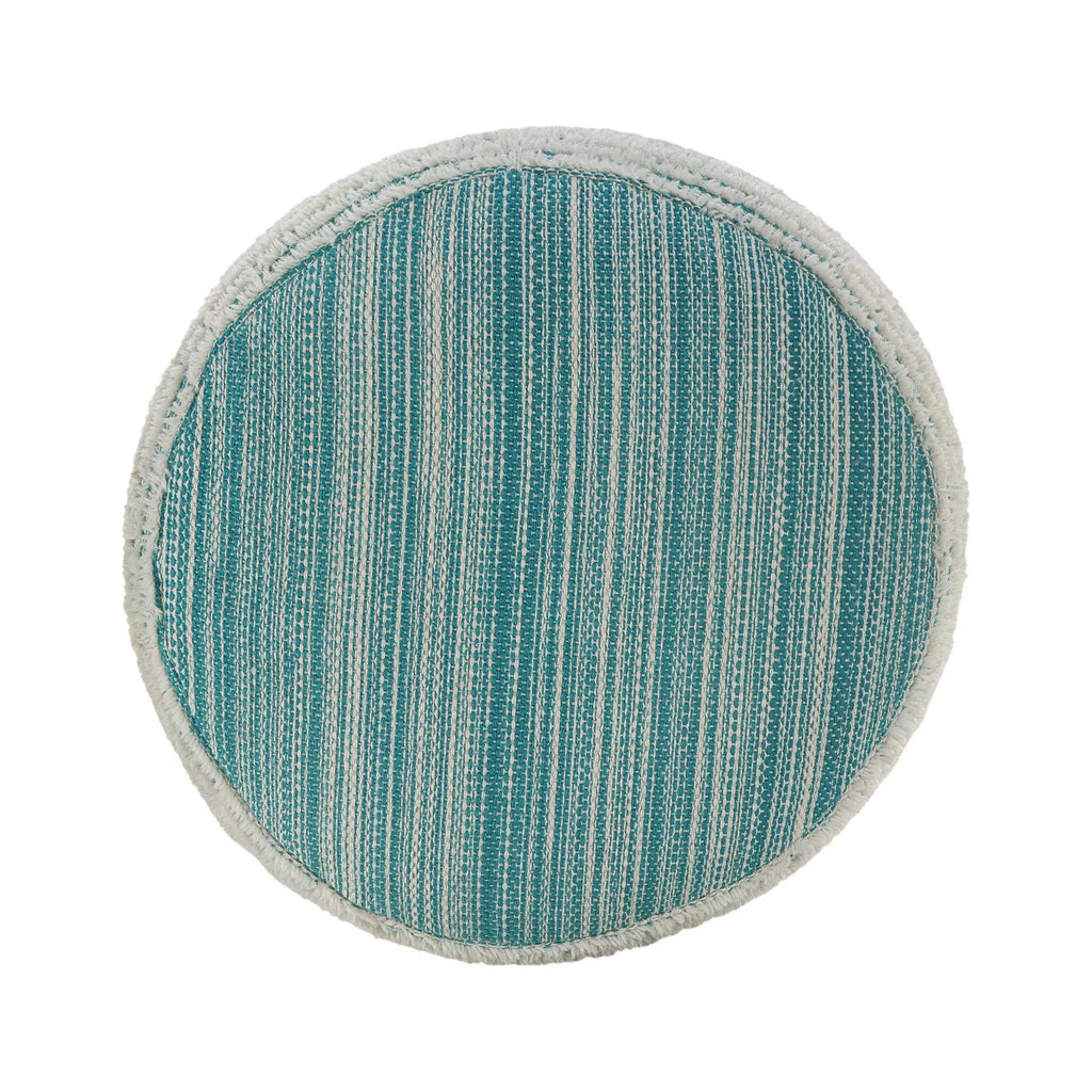 Aqua Blue and White Distressed Round Pouf Ottoman D812781