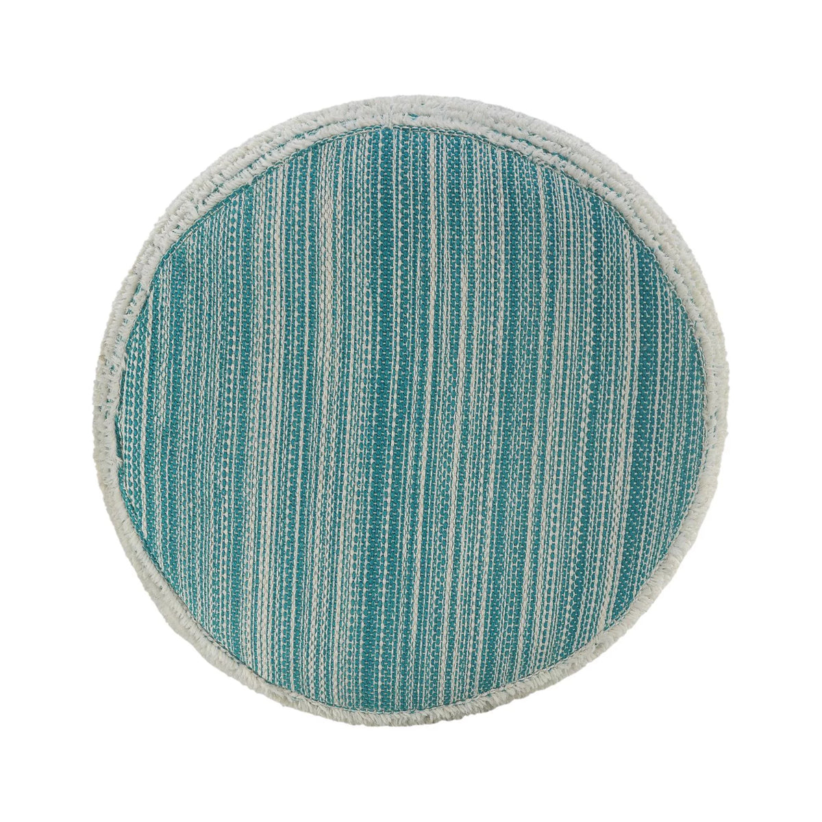 Aqua Blue and White Distressed Round Pouf Ottoman D812781