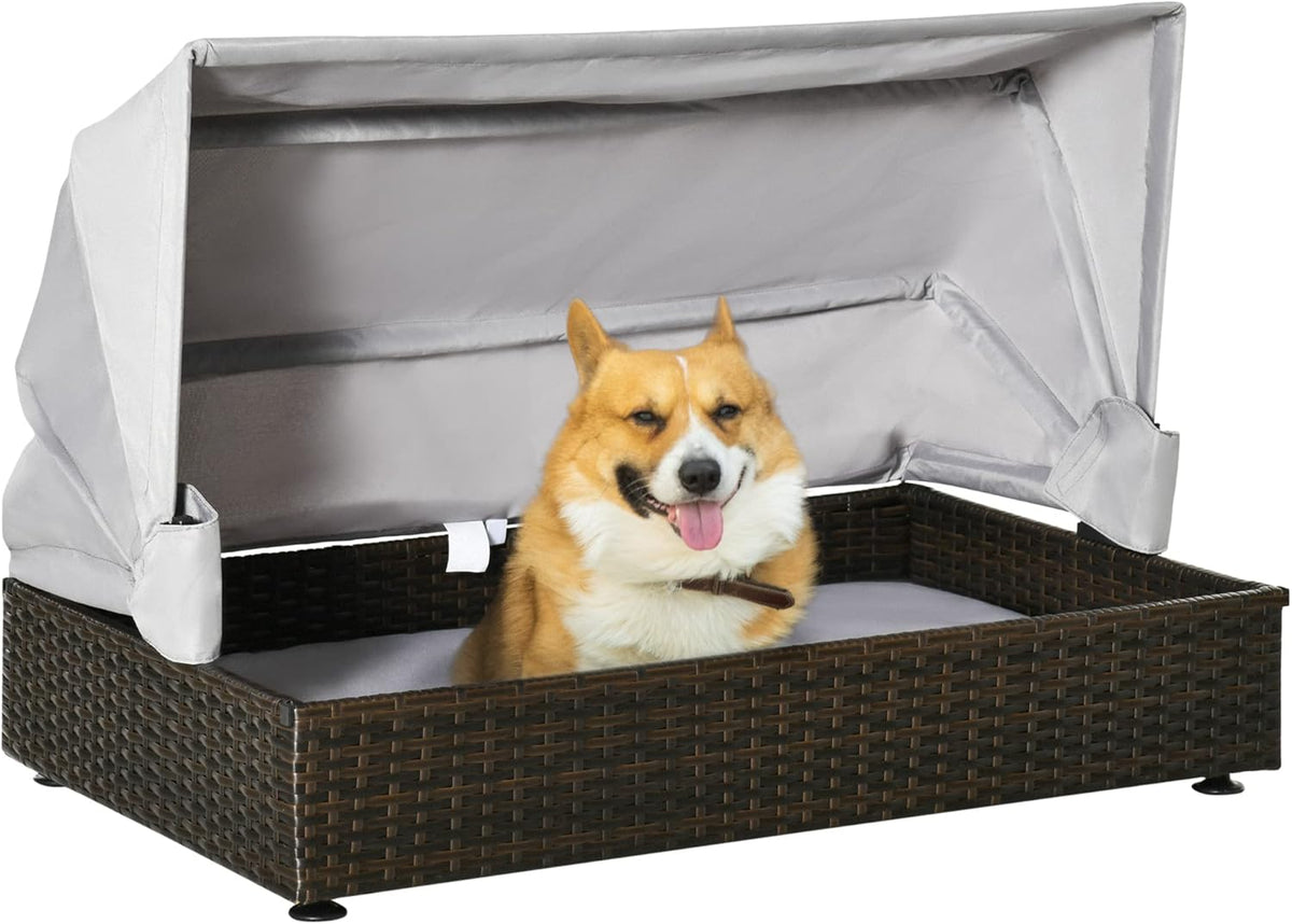 Elevated Rattan Pet Sofa with Waterproof Cushion V494137