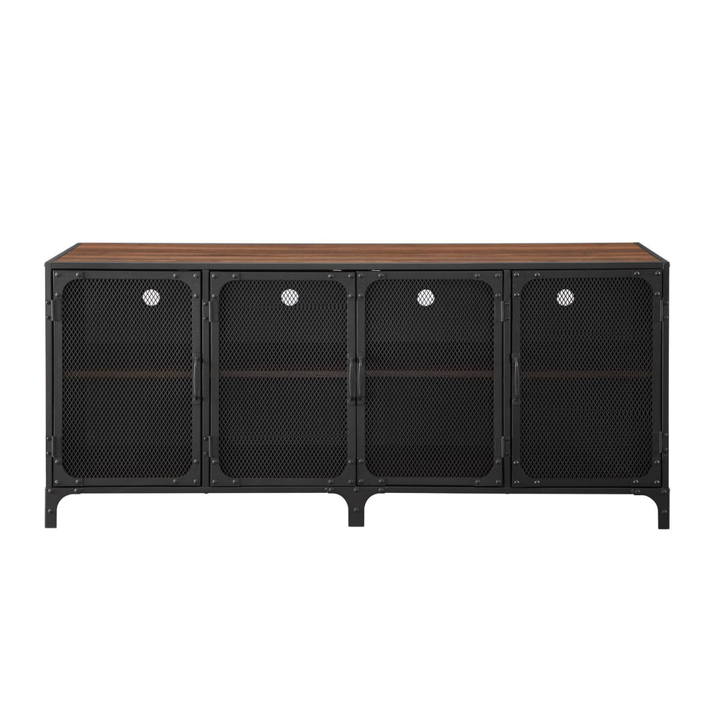 4 Door Metal Mesh TV Stand Dark Walnut S4941