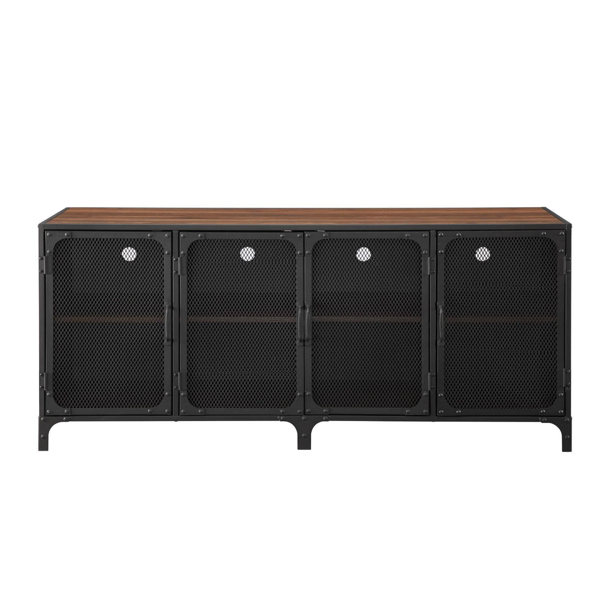 4 Door Metal Mesh TV Stand Dark Walnut S4941