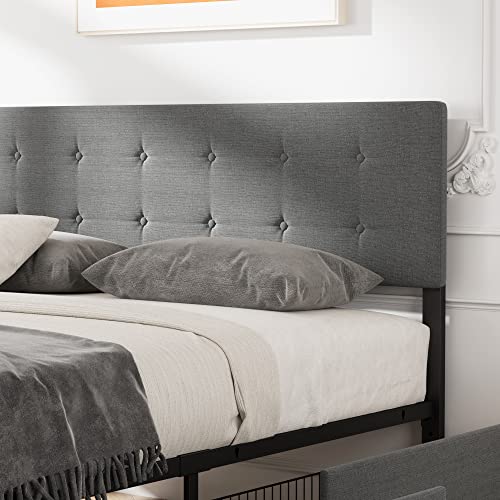 Grey Queen Size Upholstered Platform Bed Frame with 4 Storage Drawers S576616