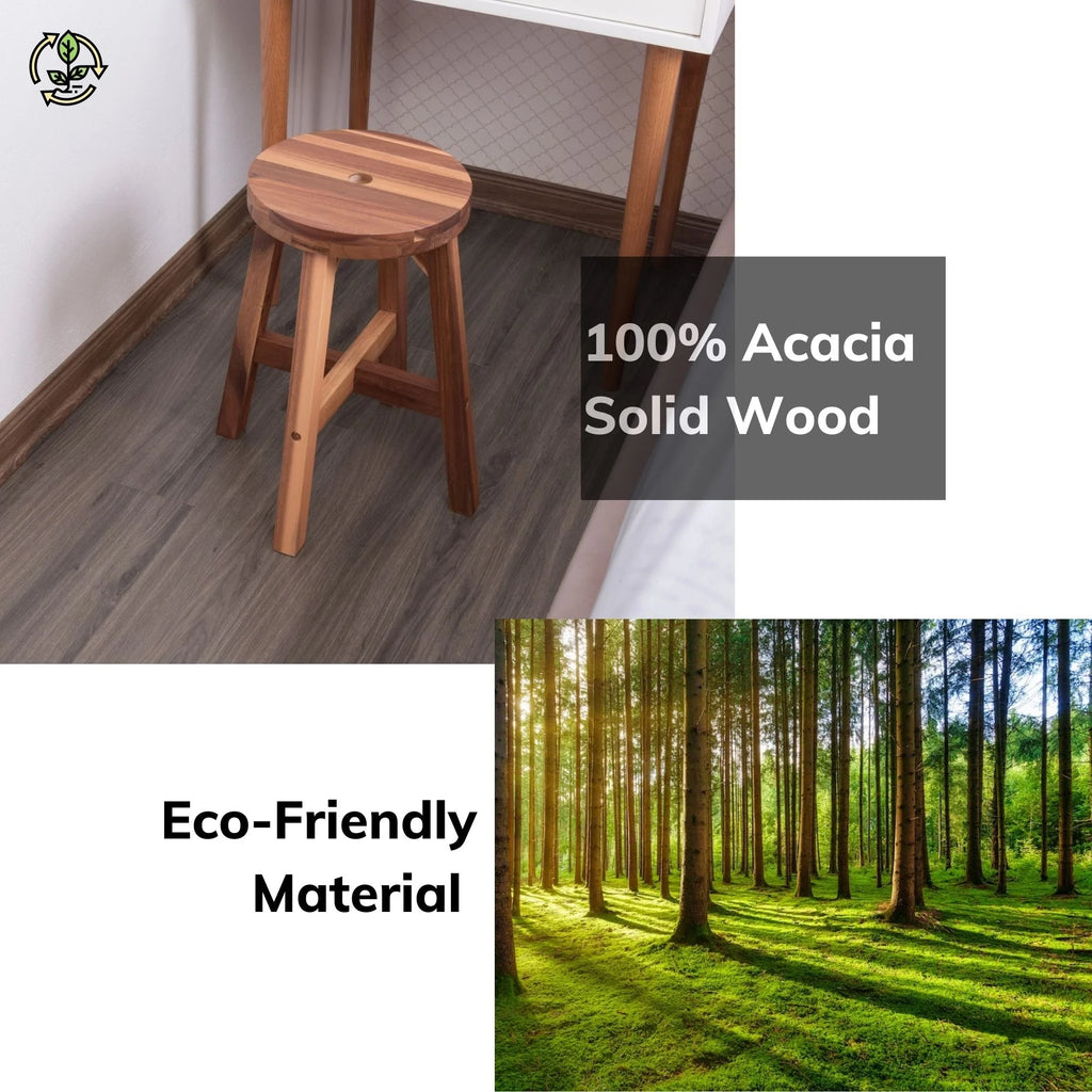 Acacia Wood Stool Round Top Natural Color Y33852