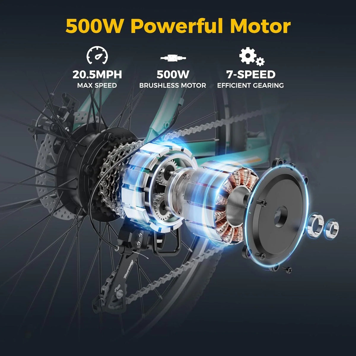 Electric Bike with 500W Motor, 480Wh Removable Battery, 27.5" Front Fork Suspension, 7-Speed O75546