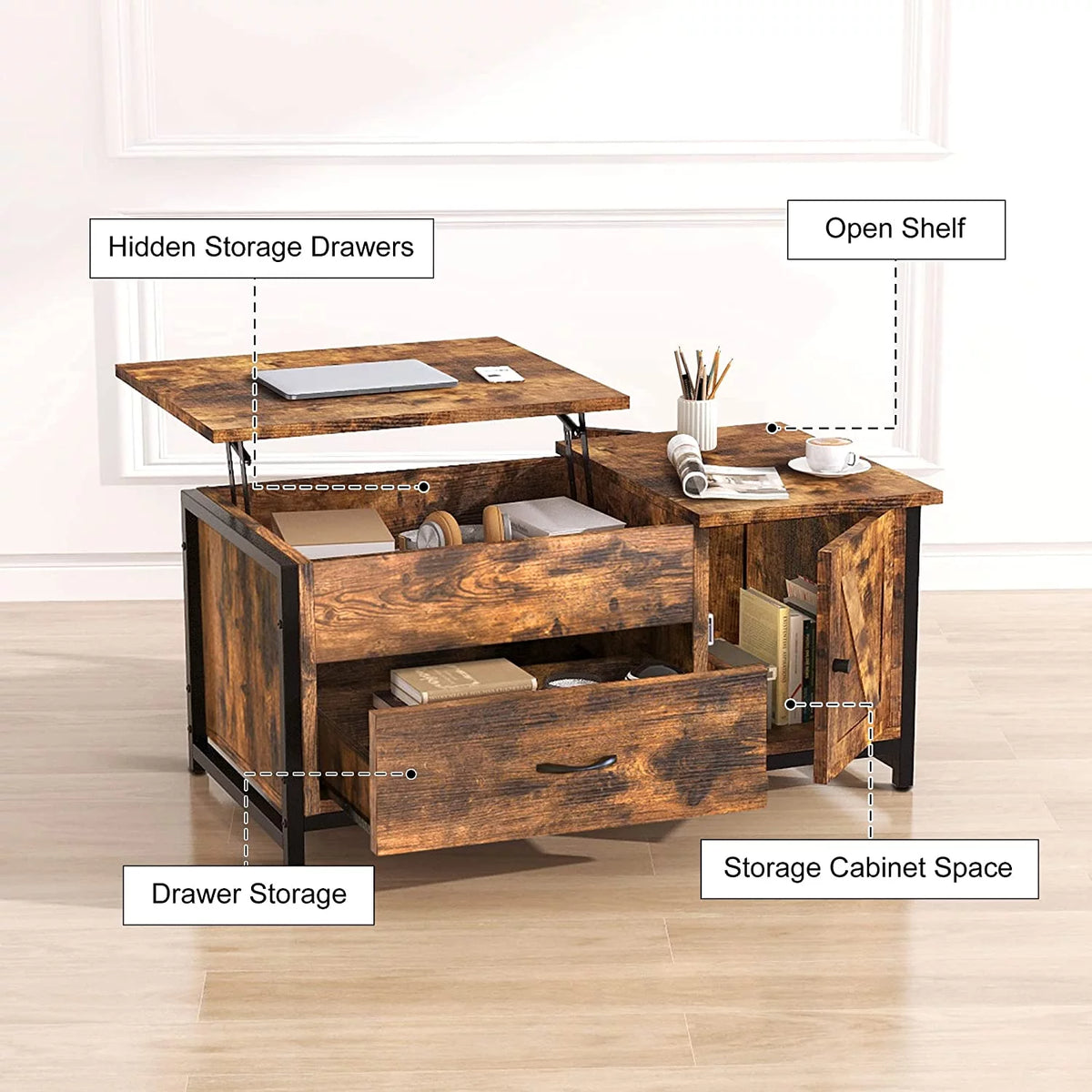 41.7" Lift Top Coffee Table with Storage Drawer Z98124