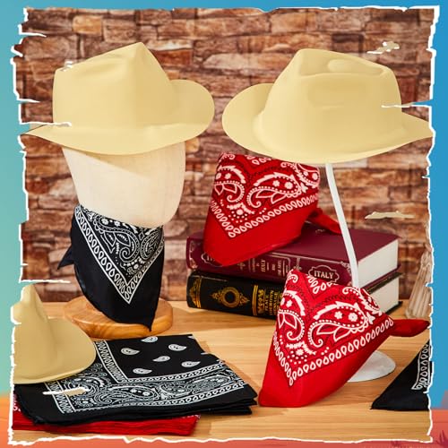 24 Pieces Felt Cowboy Hat Set with Paisley Bandanas V329