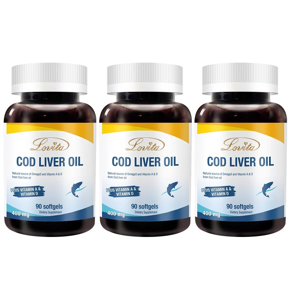Cod Liver Oil 400 mg Omega 3 with Vitamin A & Vitamin D3 90 Softgels (Pack of 3) T356759