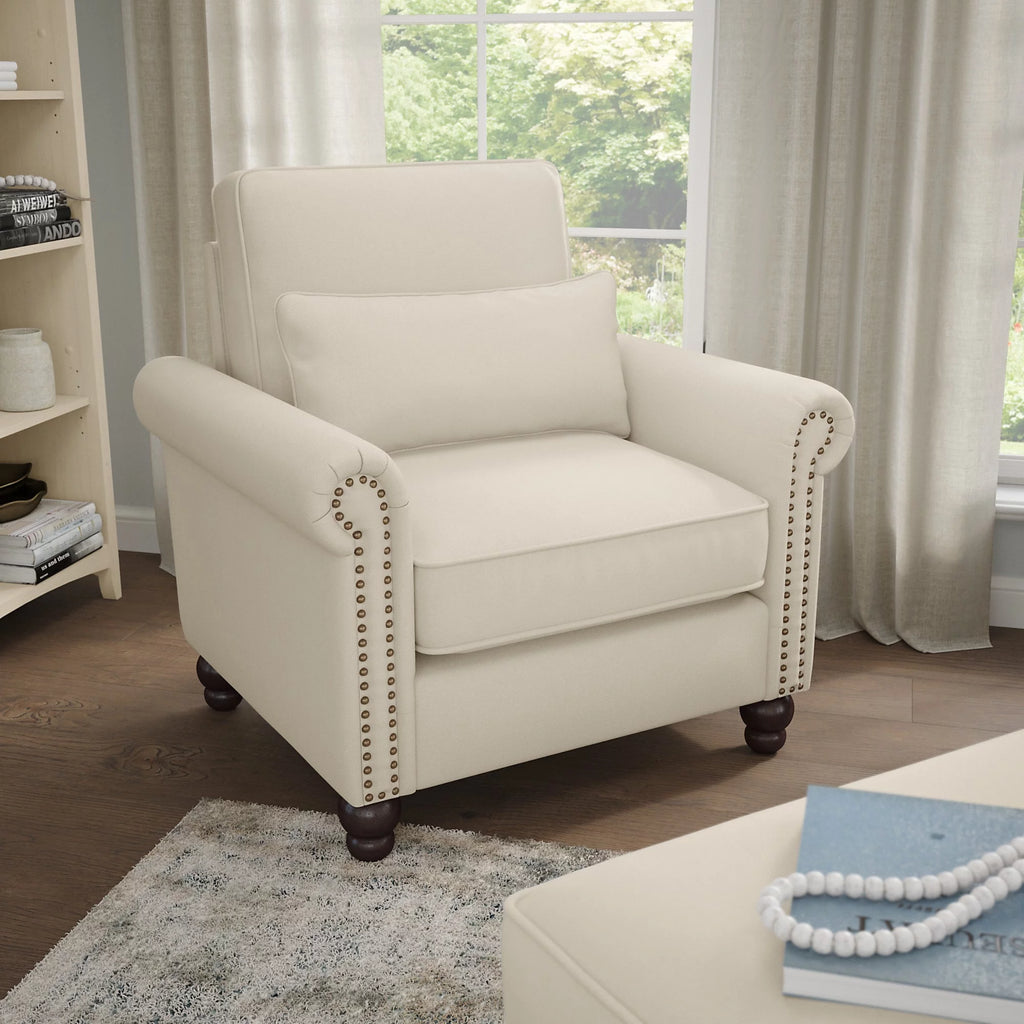 Cream Herringbone Accent Chair with Arms E212283