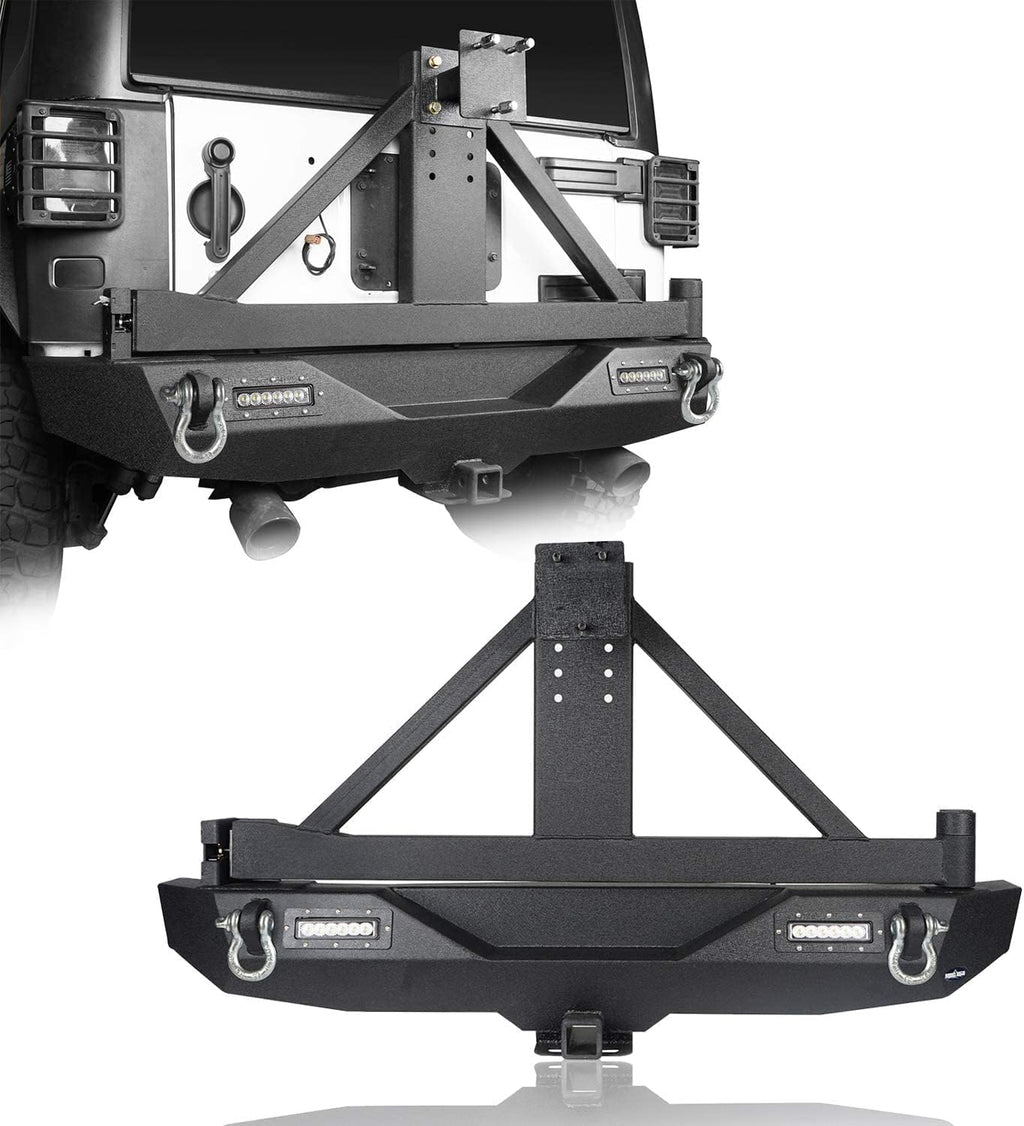Front Bumper & Rear Bumper Combo with Spare Tire Carrier & 120W LED Light Bar N3527