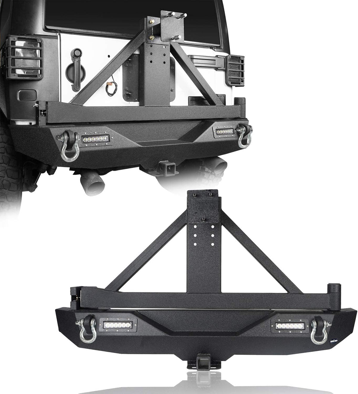 Front Bumper & Rear Bumper Combo with Spare Tire Carrier & 120W LED Light Bar N3527