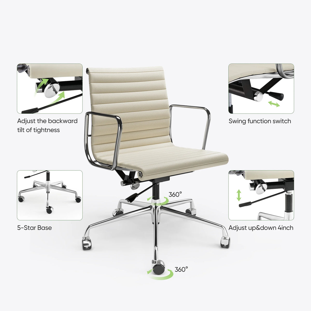 White Ergonomic Leather Office Chair I677