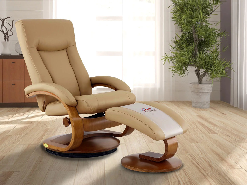 Tan Brown and White Recliner Chair with Ottoman C417