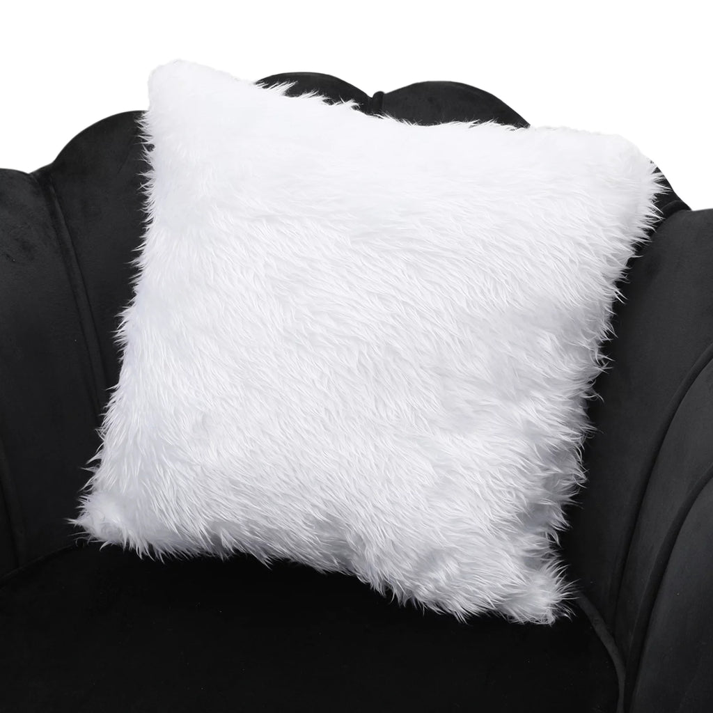 Black Velvet Tufted Accent Chair with Ottoman and Cushion I583405