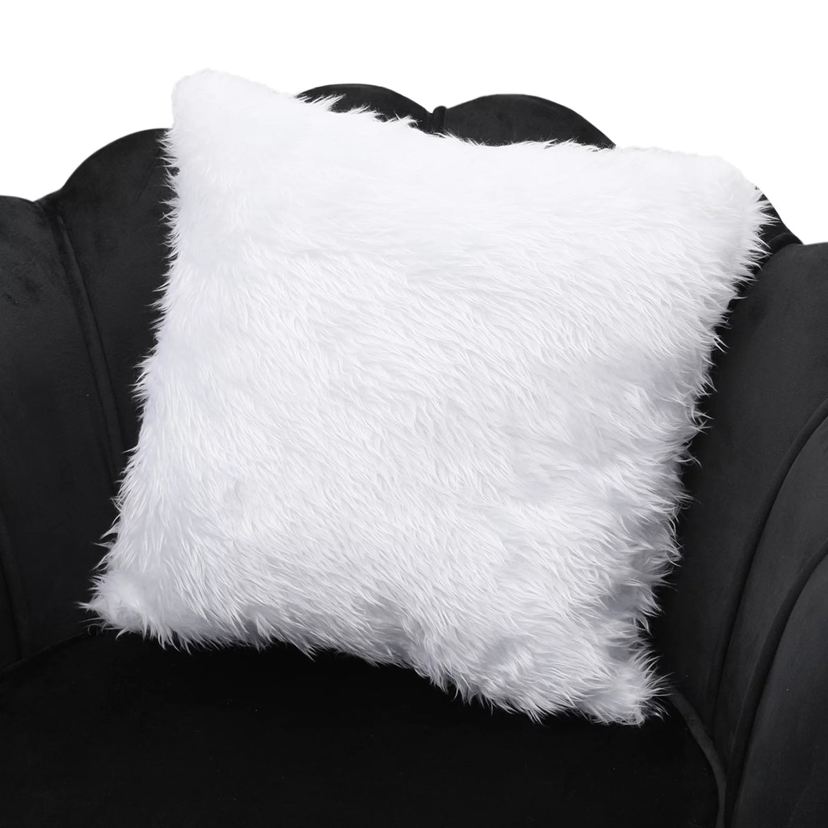 Black Velvet Tufted Accent Chair with Ottoman and Cushion I583405