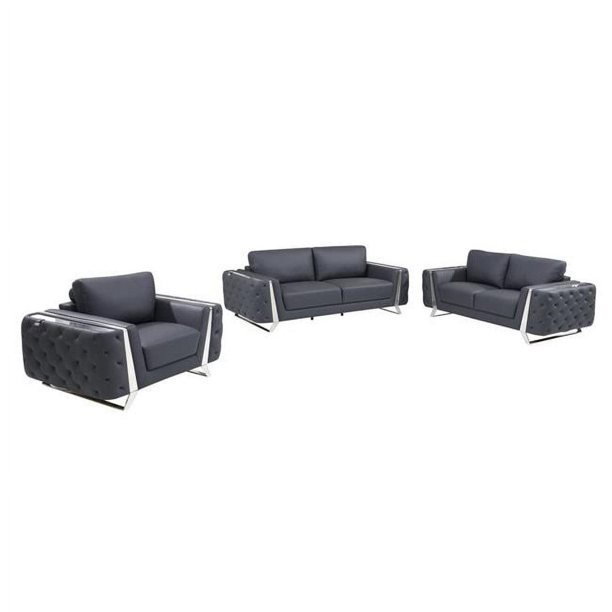 Genuine Leather Dark Gray 3 Piece Seating Set M848351