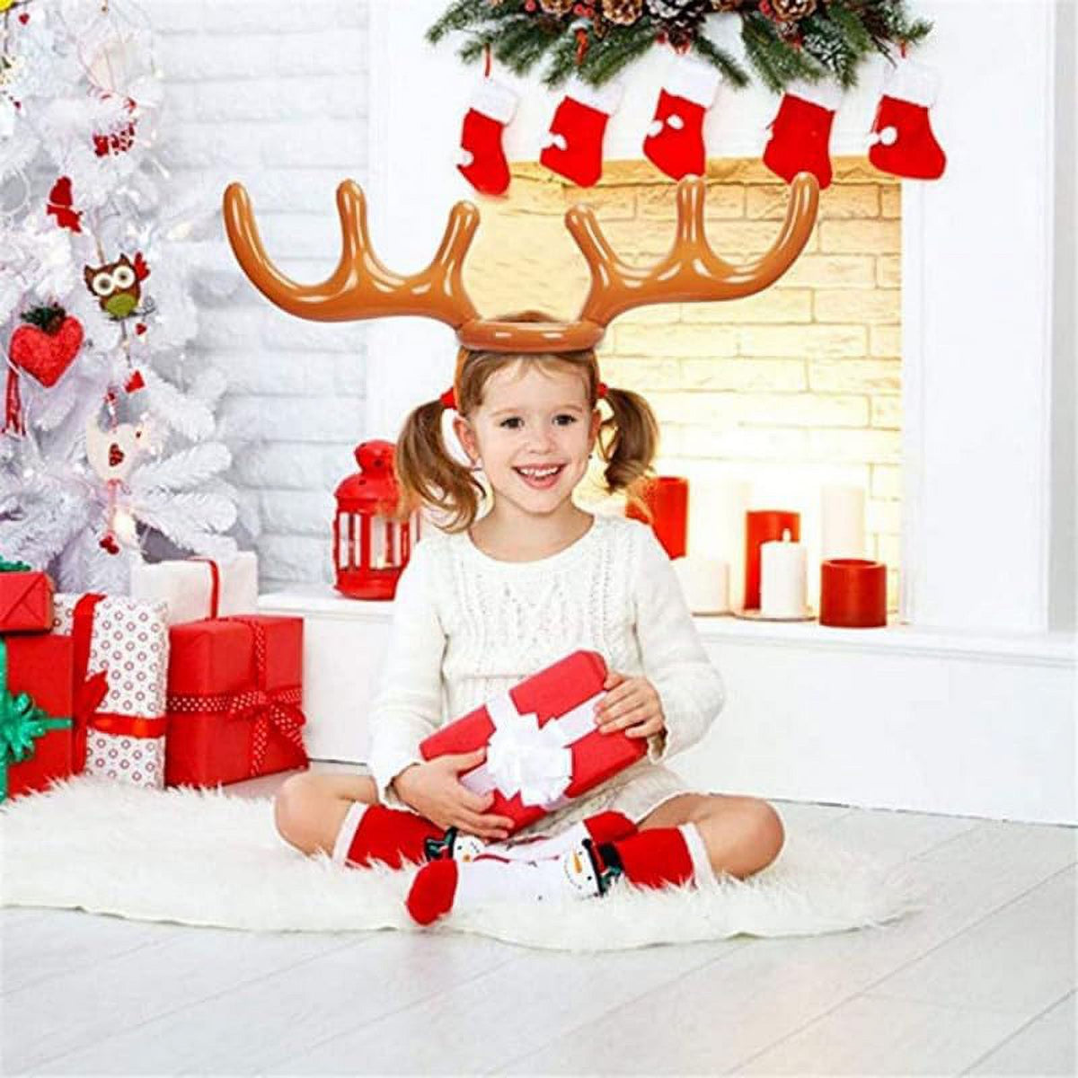 Inflatable Reindeer Antler Hat Ring Toss Game with 2 Antlers, 8 Rings, 1 Inflator H53049