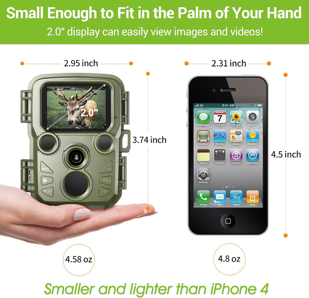Mini Trail Camera 12MP 1080P with 65ft Night Vision IP66 Waterproof F8485