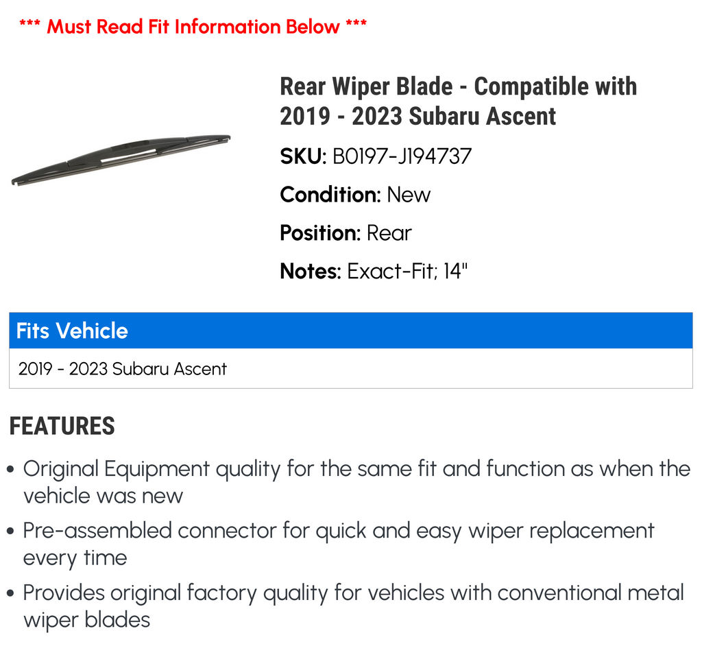 Rear Wiper Blade for Subaru Ascent L367