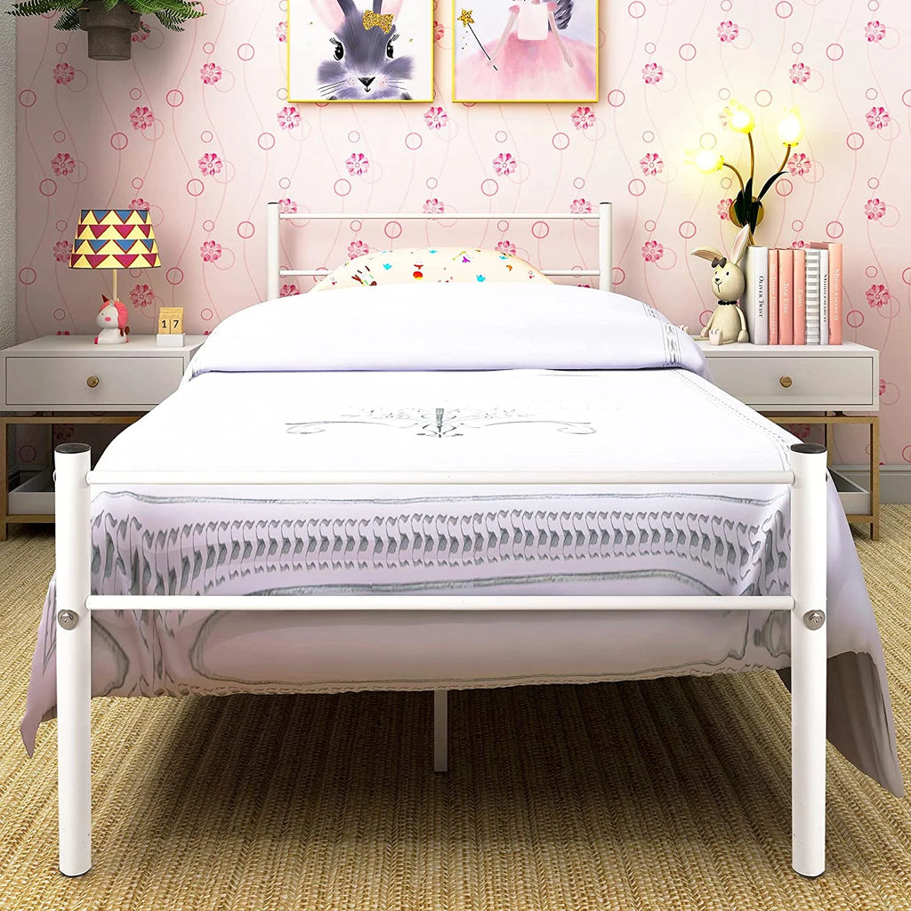 White Twin Metal Platform Bed Frame U678