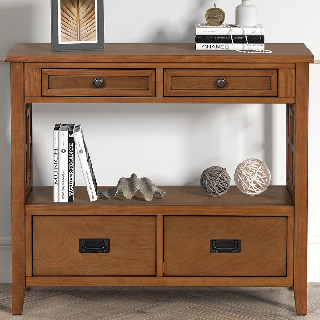 36'' Pine Wood Console Table with 4 Drawers & 1 Storage Shelf J90660
