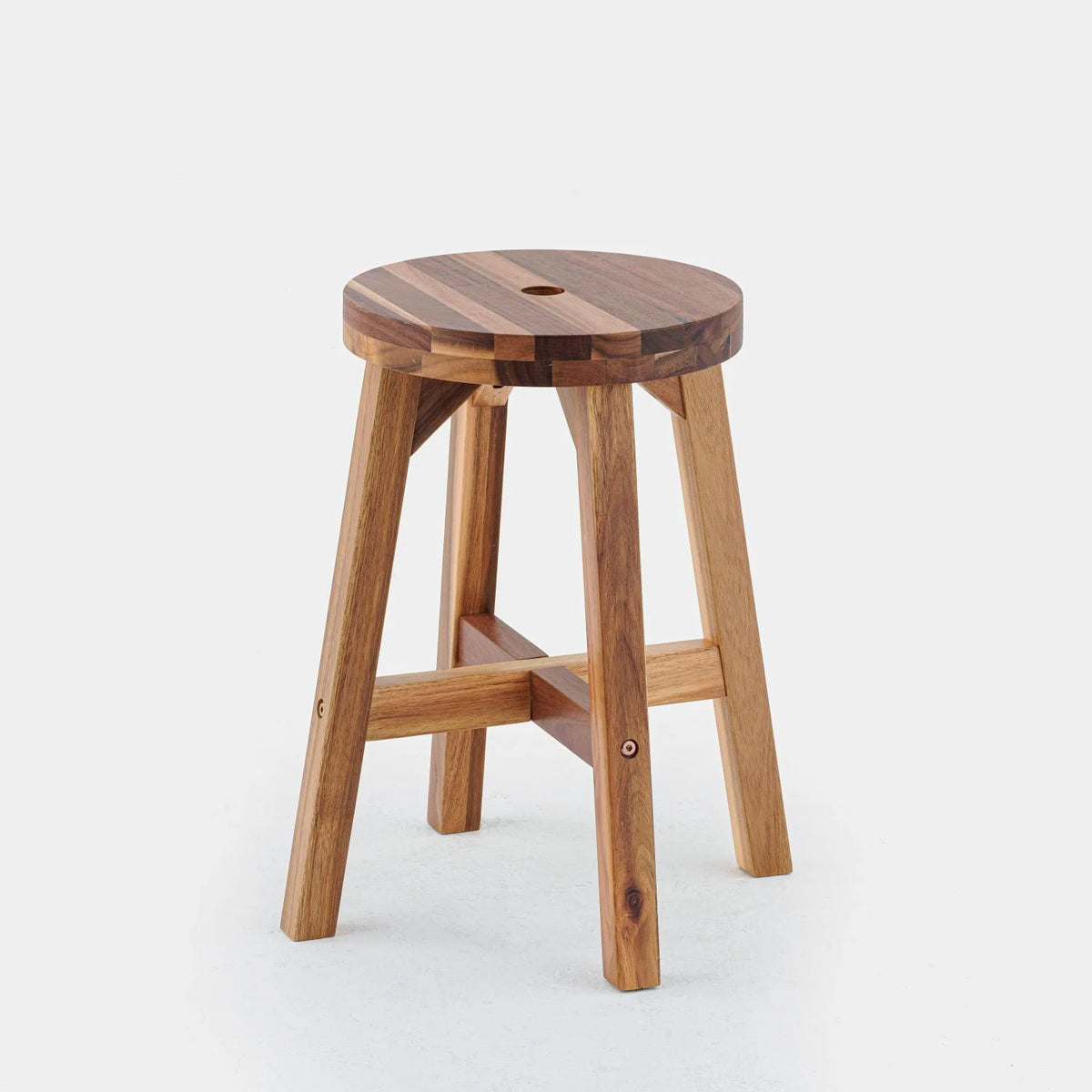 Acacia Wood Stool Round Top Natural Color Y33852