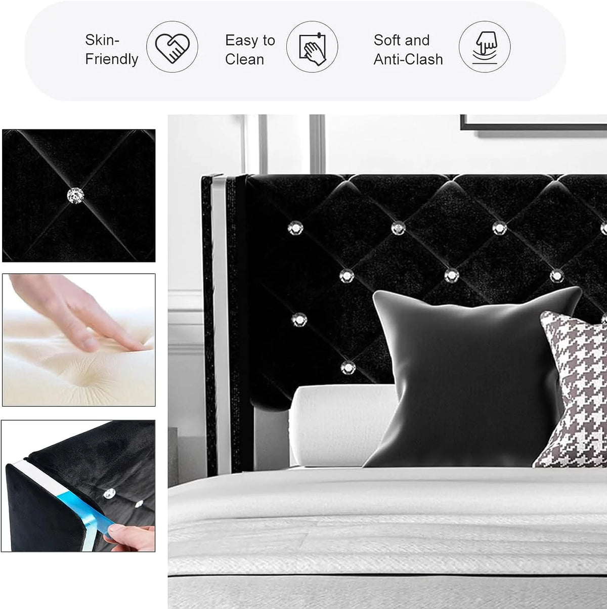 Queen Size Upholstered Platform Bed Frame with Wingback Headboard F430123