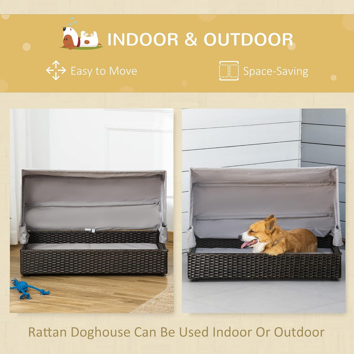 Elevated Rattan Pet Sofa with Waterproof Cushion V494137