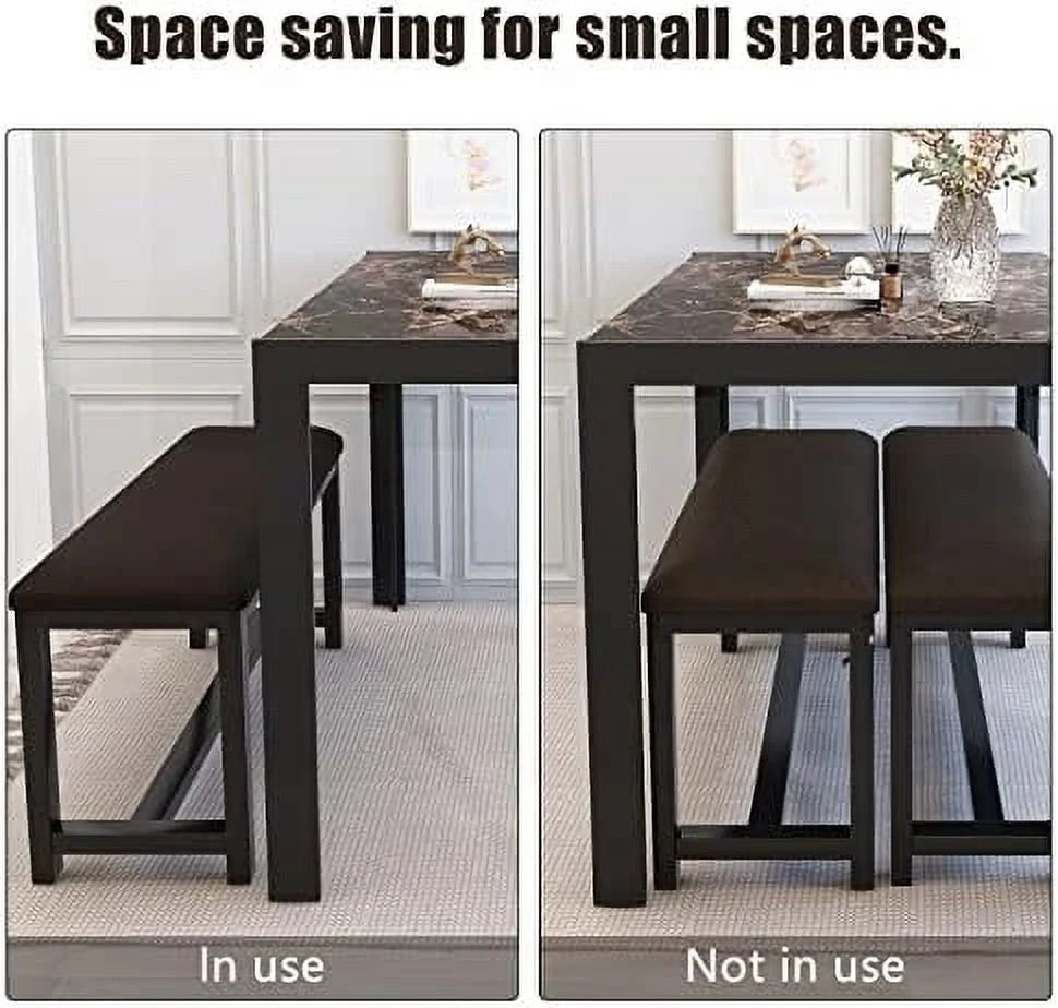 Dining Table Set for 4 with 2 PU Leather Upholstered Benches D71489