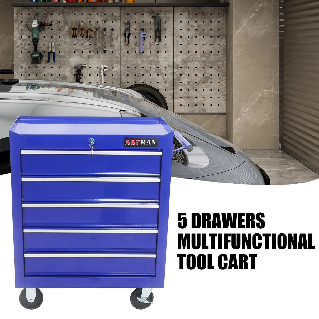 Blue 5 Drawers Rolling Tool Chest Cabinet with Wheels U731