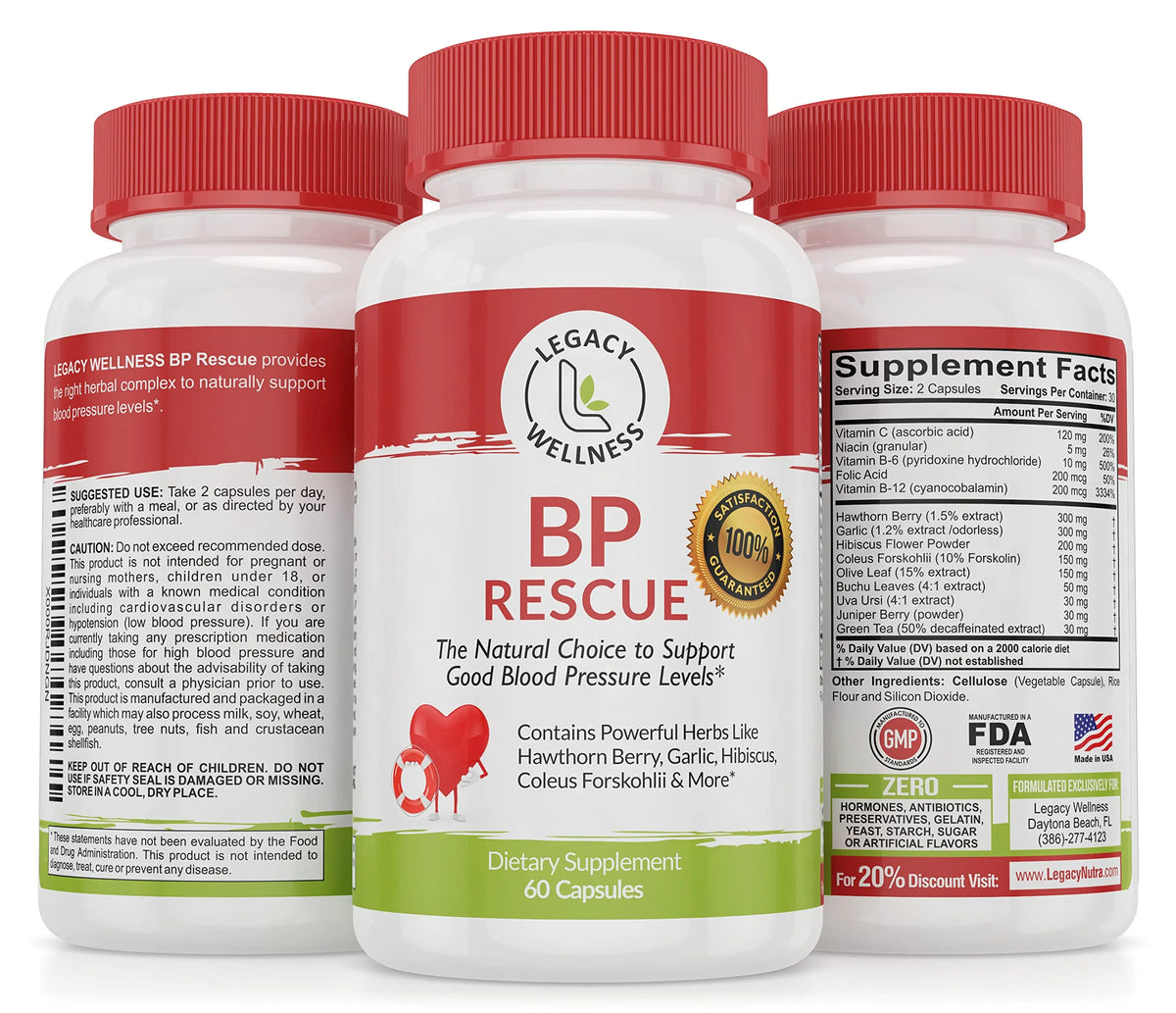 Blood Pressure Support Supplement with Hawthorn Berry, Garlic, Hibiscus Capsules N11131