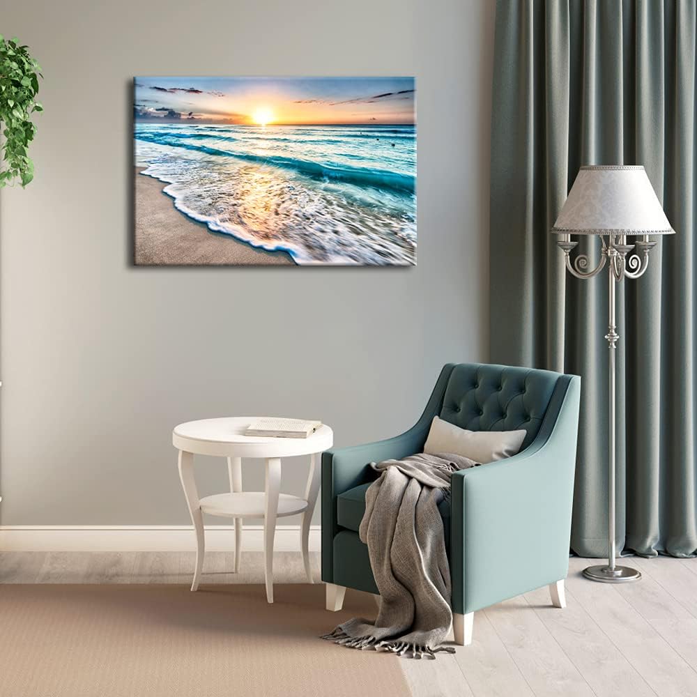 Large Canvas Prints Wall Art Ocean Beach Pictures Paintings Ready to Hang Stretched and Framed Seascape Giclee Artwork K74634