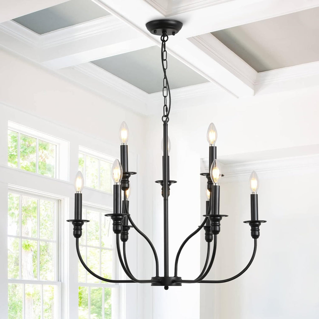 Black 8-Light Candle Chandelier Ceiling Light Fixture U6289