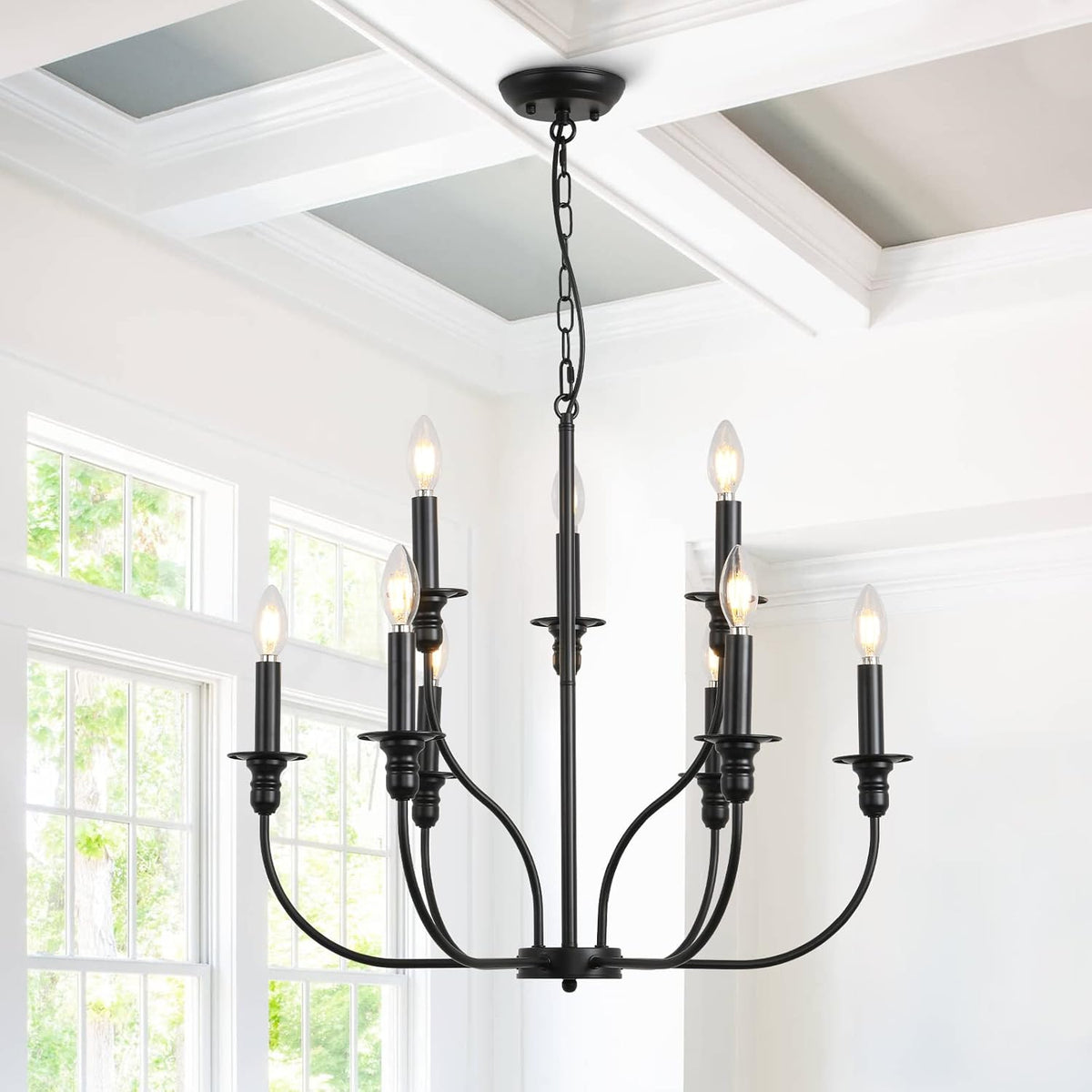 Black 8-Light Candle Chandelier Ceiling Light Fixture U6289