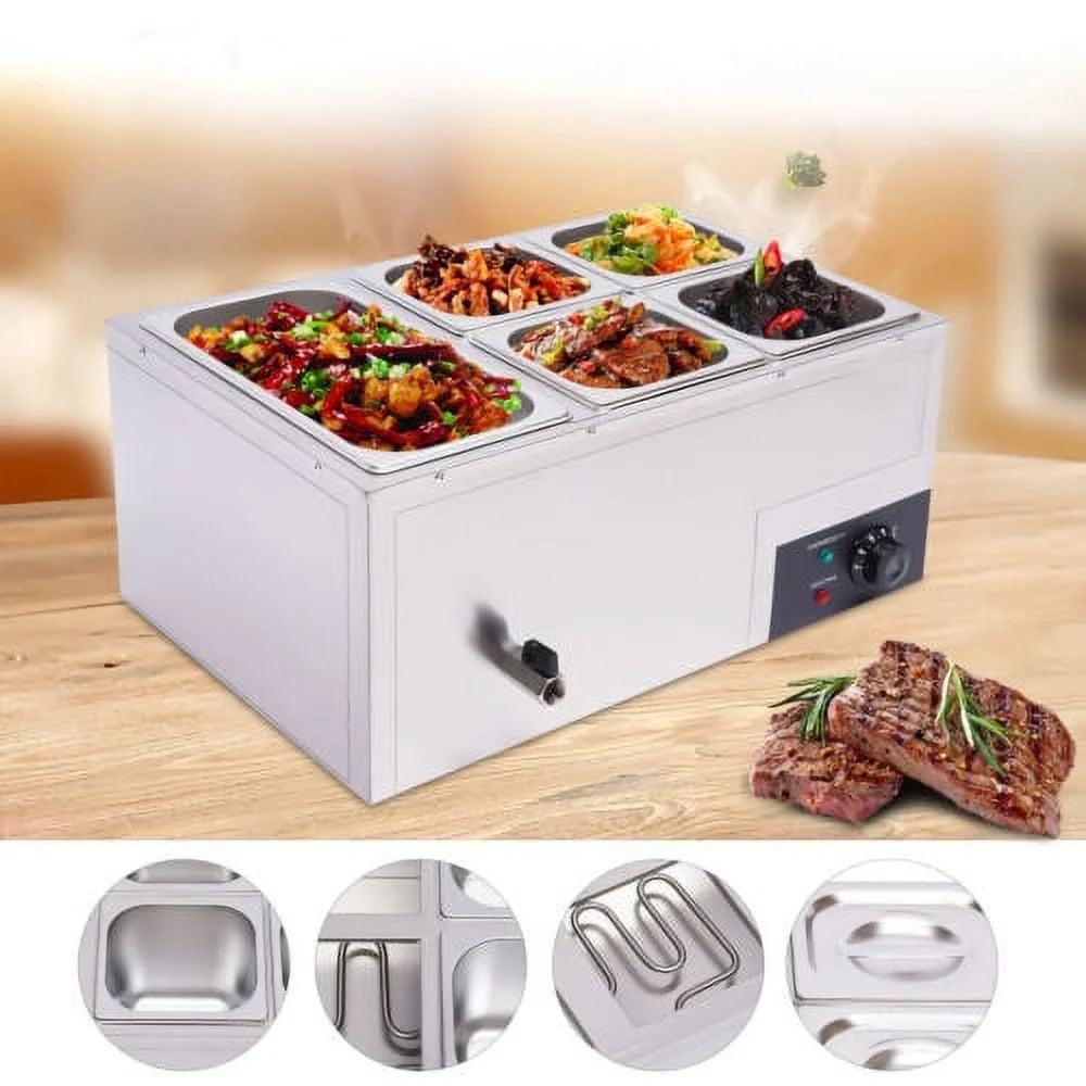600W Stainless Steel Electric Food Warmer with 5 Pans S6063