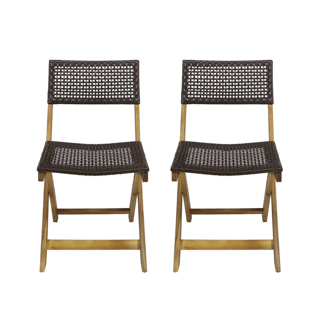 Acacia Wood Foldable Bistro Chairs with Wicker Seating Set of 2 F317207