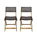 Acacia Wood Foldable Bistro Chairs with Wicker Seating Set of 2 F317207