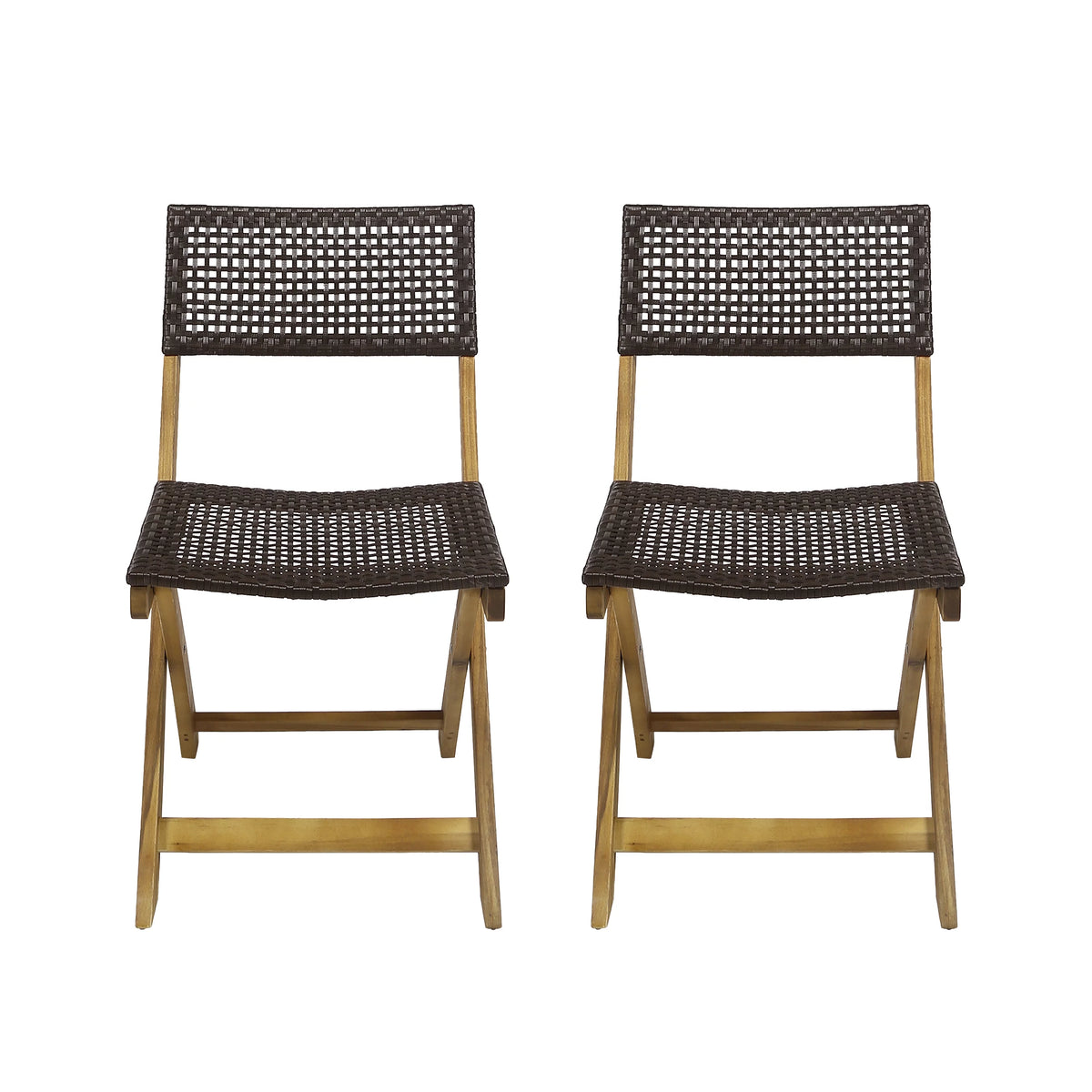 Acacia Wood Foldable Bistro Chairs with Wicker Seating Set of 2 F317207