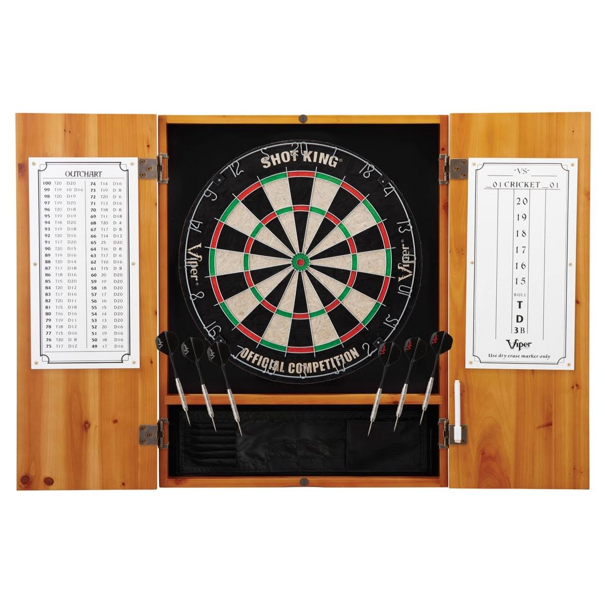 Oak Sisal Fiber Dartboard and Cabinet Bundle E252167