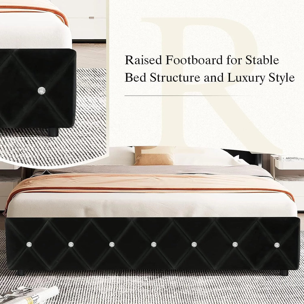 Queen Size Upholstered Platform Bed Frame with Wingback Headboard F430123