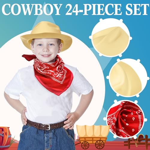 24 Pieces Felt Cowboy Hat Set with Paisley Bandanas V329