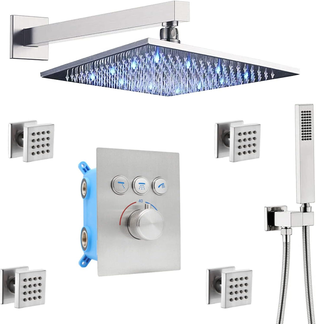 Matte Black Thermostatic Brass Shower Faucet Combo Set U34626
